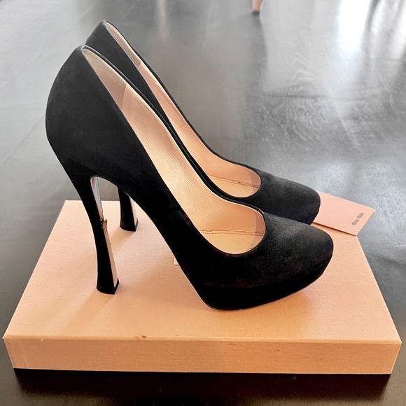 Miu Miu Black Suede Calzature Donna Camoscio 1 Platform Pumps 10B/EU40 fits 9.5 - Picture 4 of 16